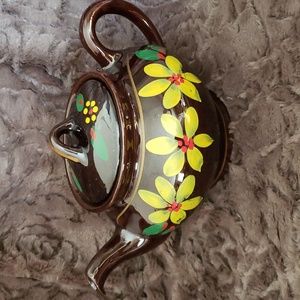 Vintage Royal Canadian Art Pottery Hand Painted Floral Teapot Brown/Yellow